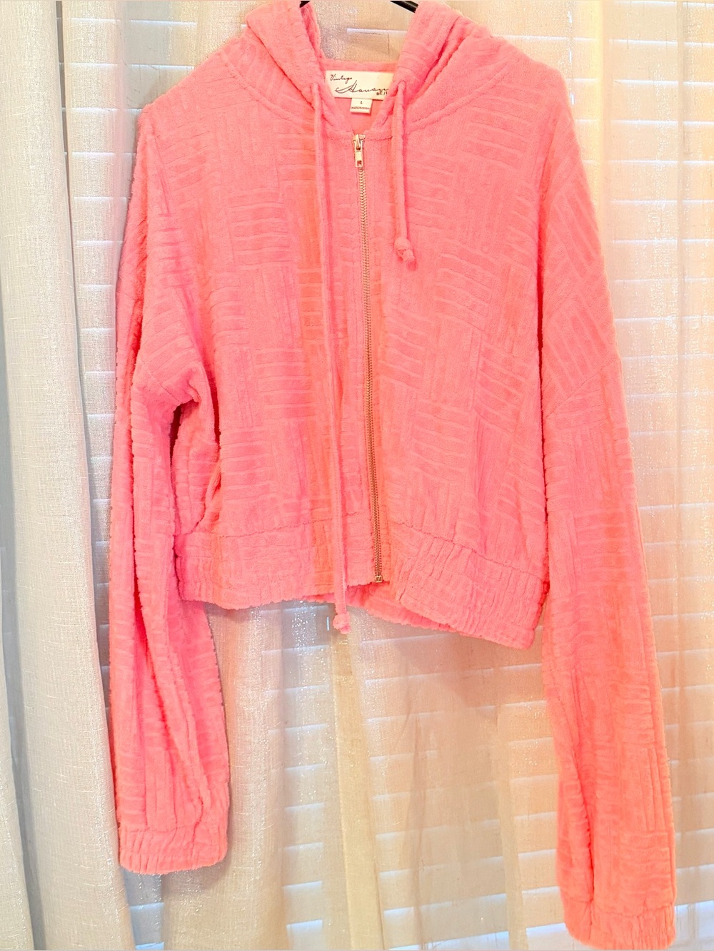 Pink Hooded Zip-Front Swim Terri Cloth Cover-Up